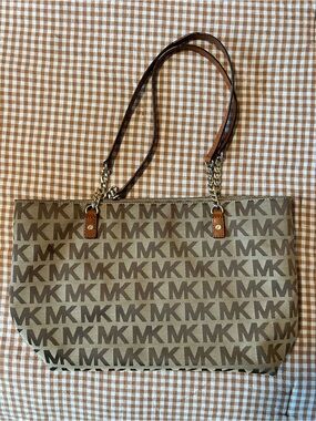 Michael Kors Brown Logo Bag with Chain-Strap Shoulder Handles